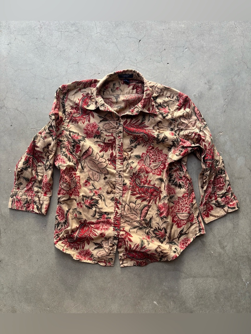 Chaps Vintage Aesthetic Floral Paisley Button Down, 100% Cotton, Cottagecore XL